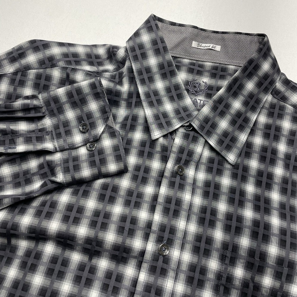 Bugatchi Uomo Men's Shirt 3XL Black Plaid Shaped Fit Long‎ Sleeve